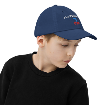 'Sault Ste. Marie USA' Youth Baseball Cap (w/ Michigan Outline)