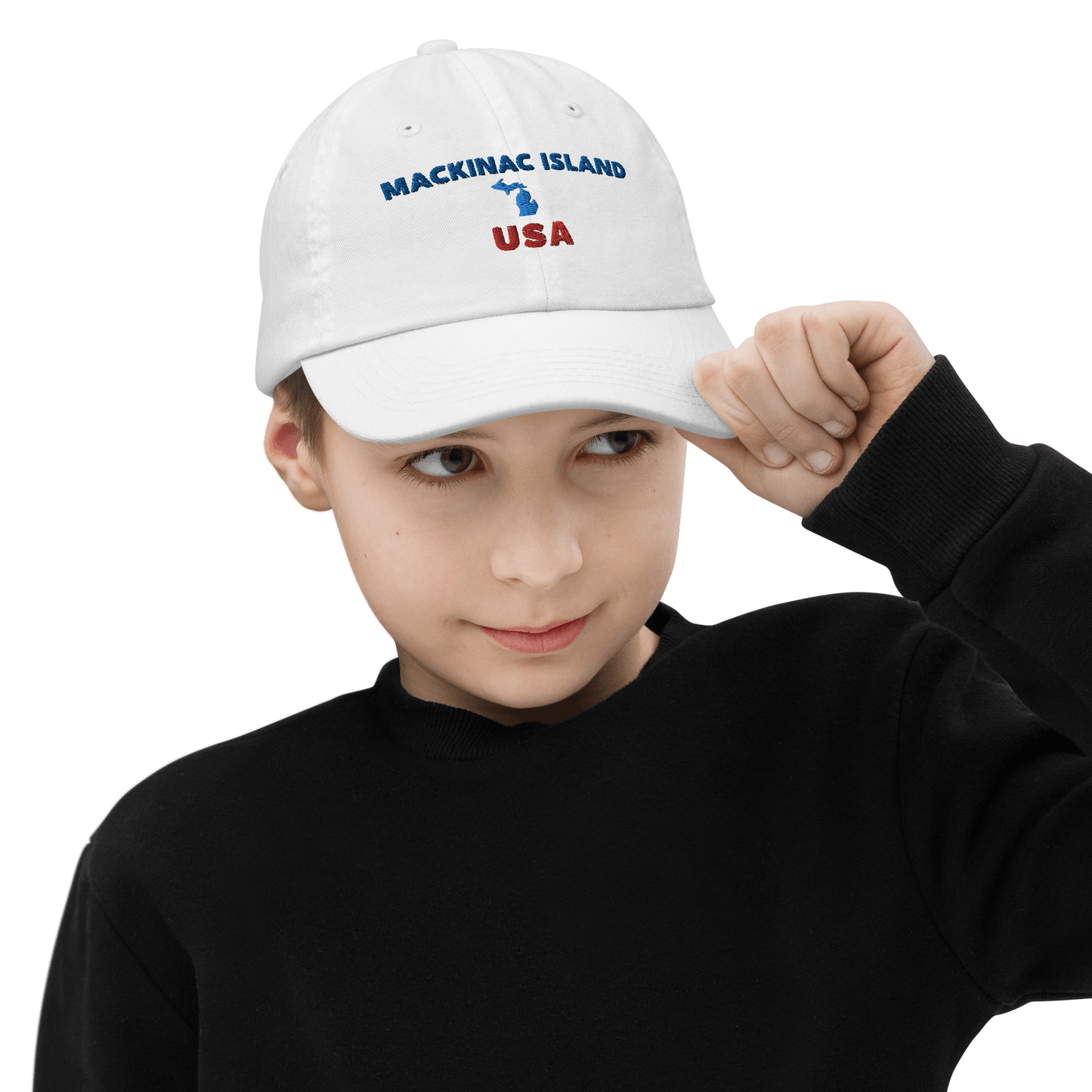 'Mackinac Island USA' Youth Baseball Cap | with Michigan Outline - Circumspice Michigan