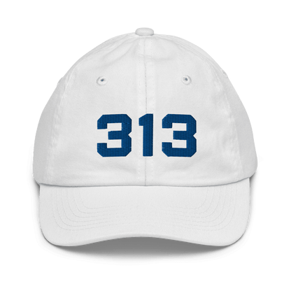 Detroit '313' Youth Baseball Cap | White/Black Embroidery - Circumspice Michigan