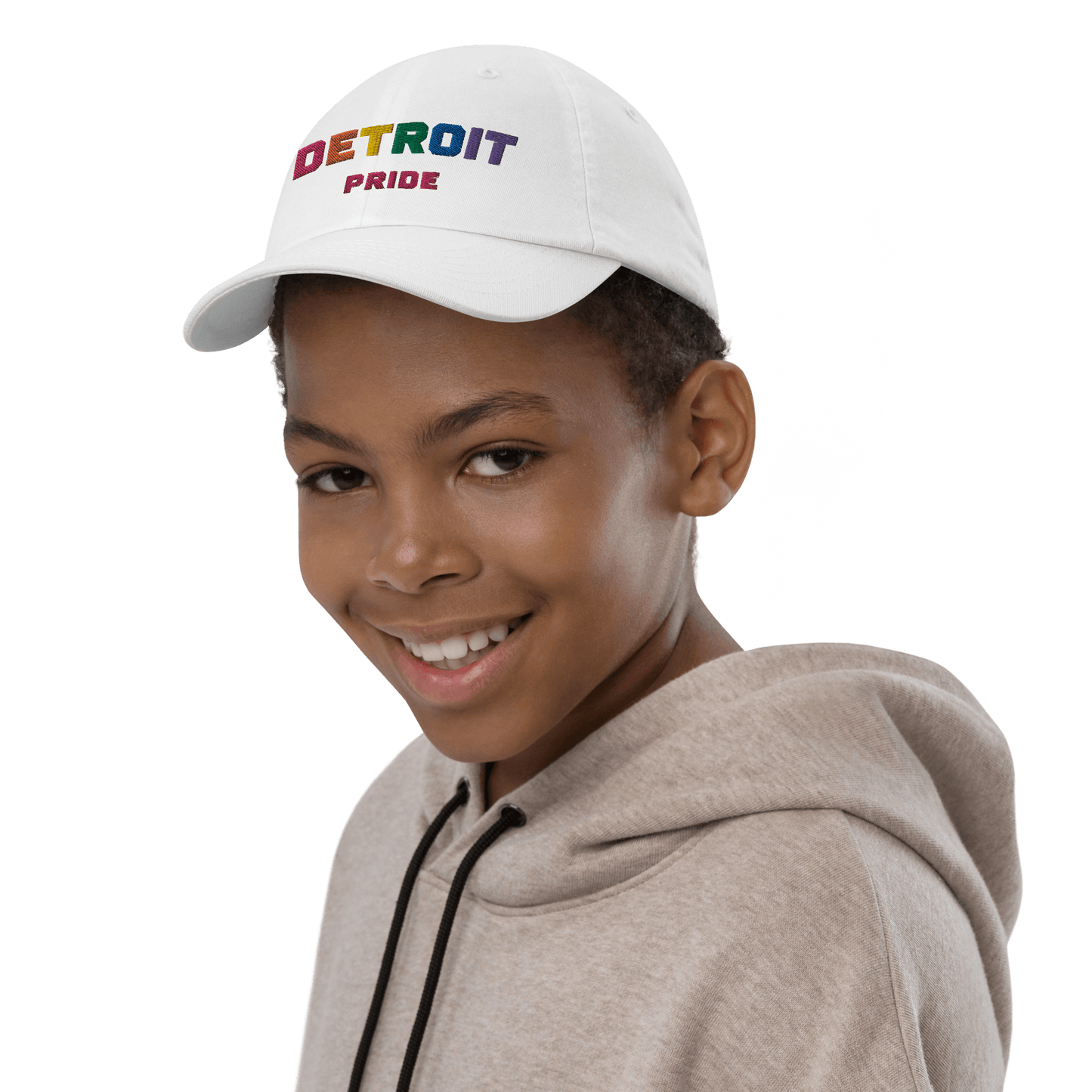 'Detroit Pride' Youth Baseball Cap (LGBTQ Rainbow Pride Colors) - Circumspice Michigan