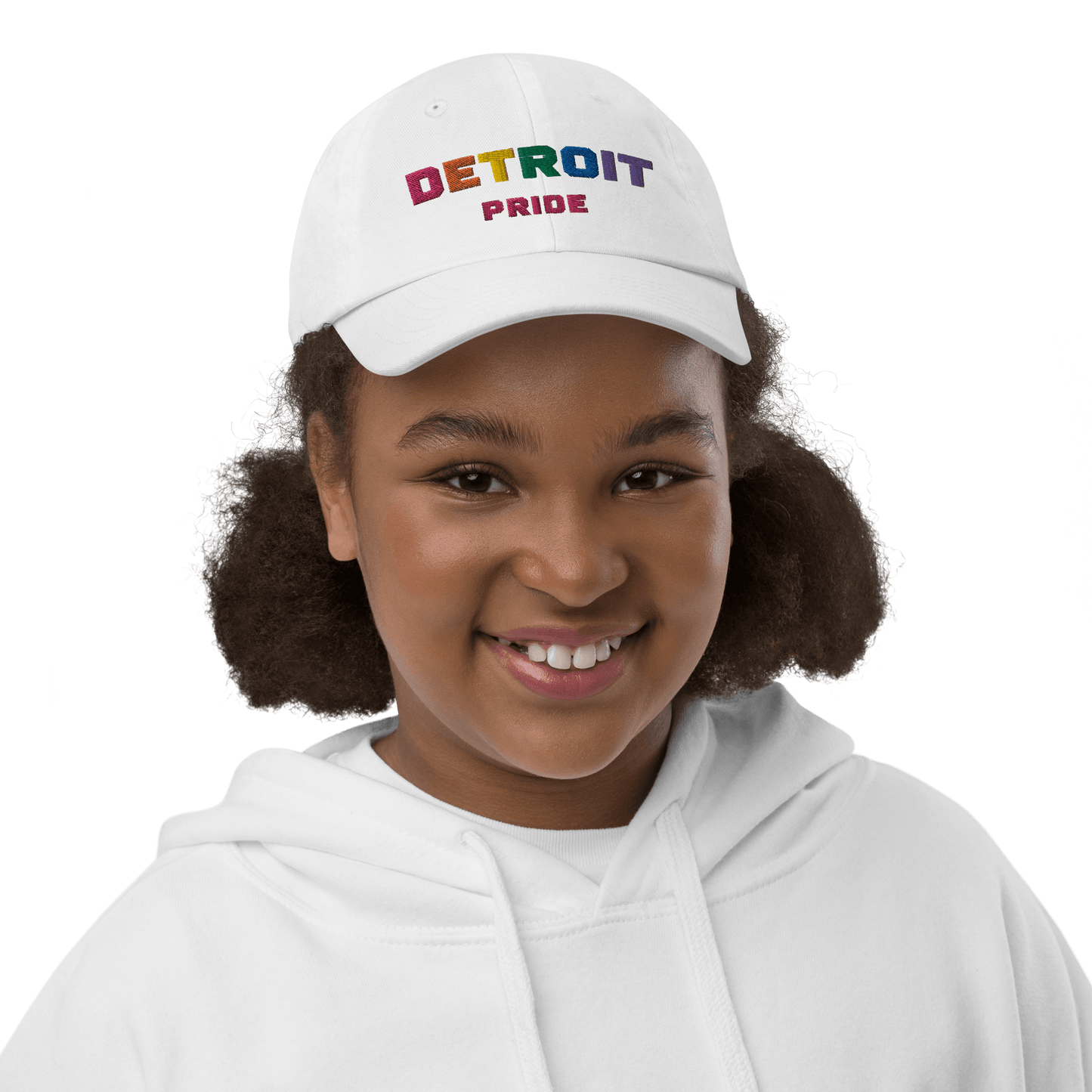 'Detroit Pride' Youth Baseball Cap (LGBTQ Rainbow Pride Colors) - Circumspice Michigan