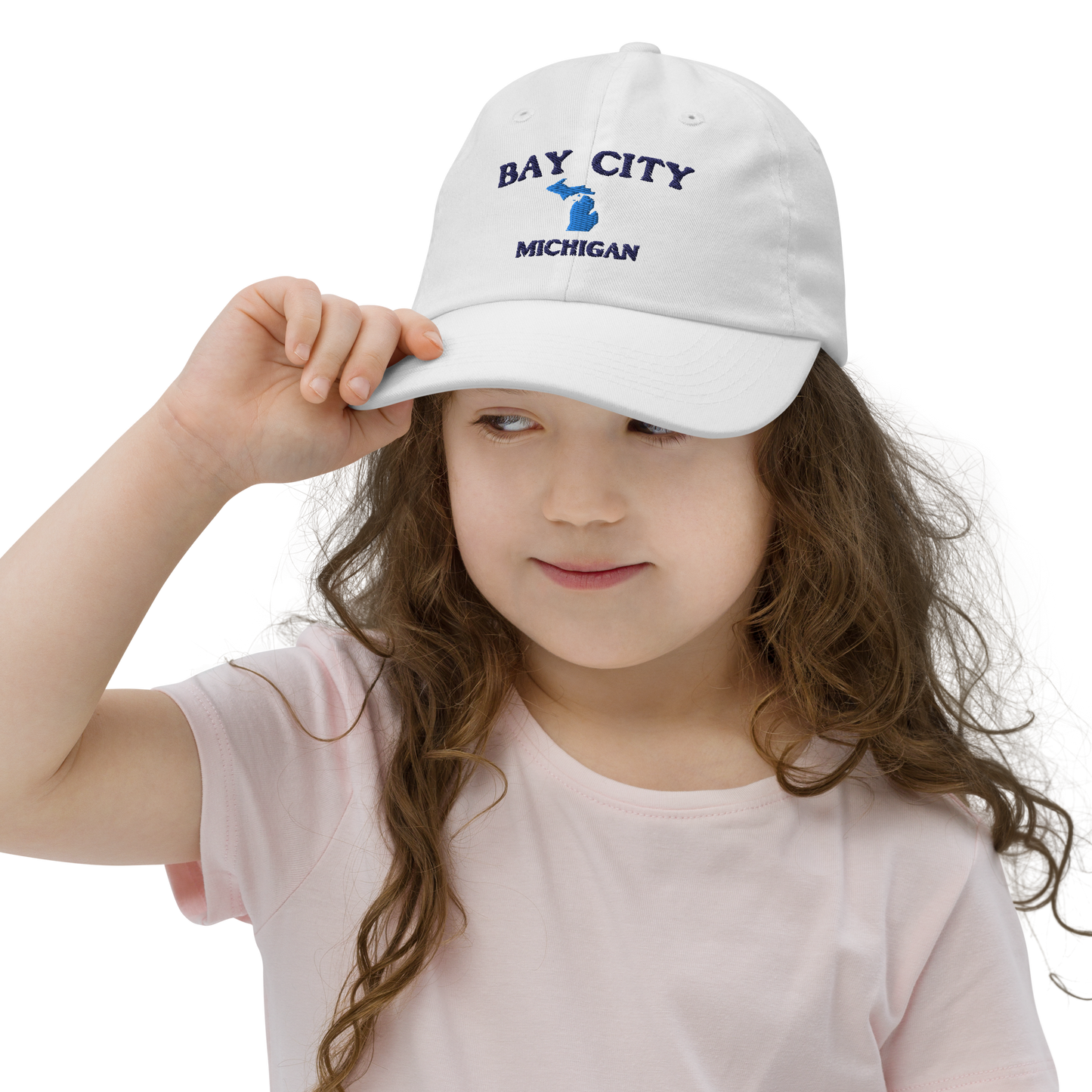 'Bay City Michigan' Youth Baseball Cap (w/ Michigan Outline)