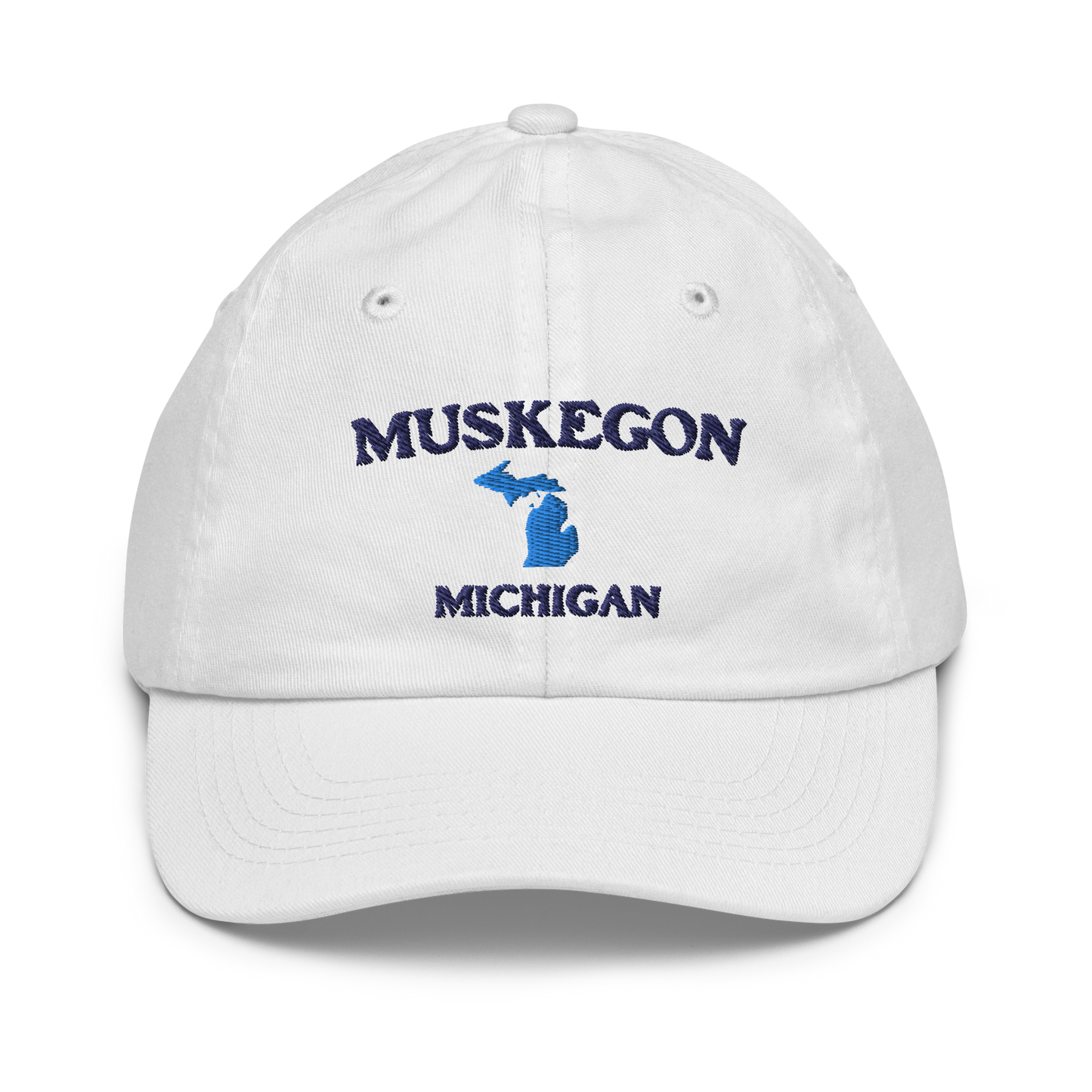 'Muskegon Michigan' Youth Baseball Cap (w/ Michigan Outline)