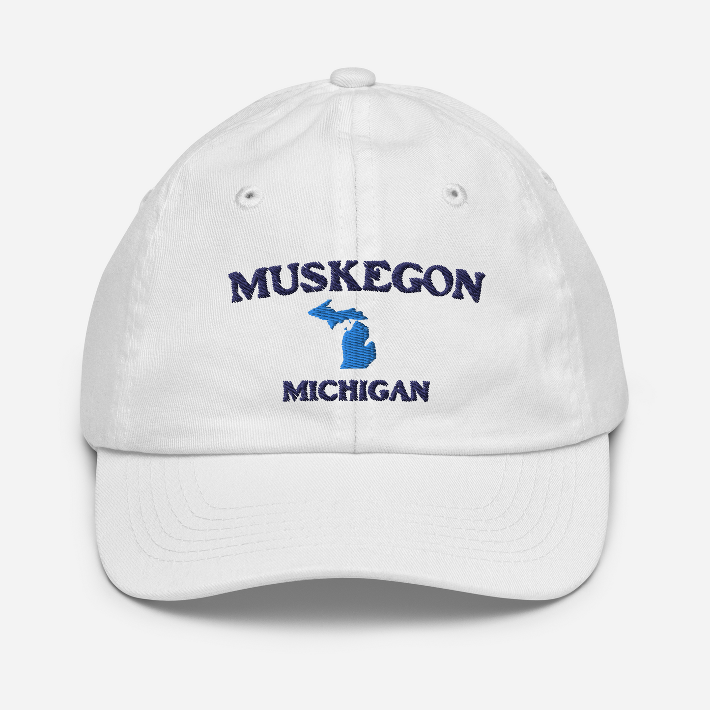 'Muskegon Michigan' Youth Baseball Cap (w/ Michigan Outline)