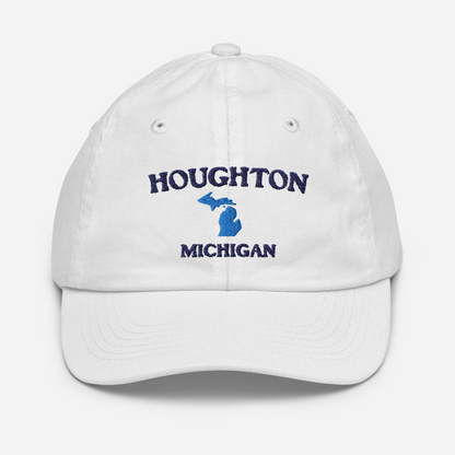 'Houghton Michigan' Youth Baseball Cap (w/ Michigan Outline)