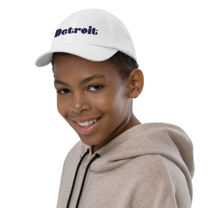 'Detroit' Youth Baseball Cap | White/Black Embroidery