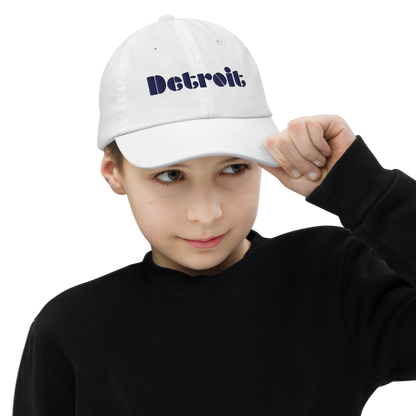 'Detroit' Youth Baseball Cap | White/Black Embroidery