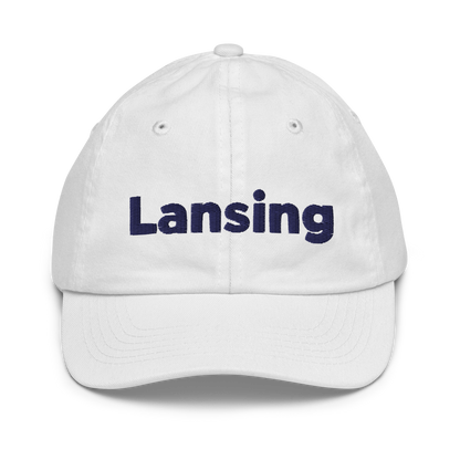 'Lansing' Youth Baseball Cap | White/Navy Embroidery