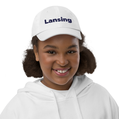 'Lansing' Youth Baseball Cap | White/Navy Embroidery