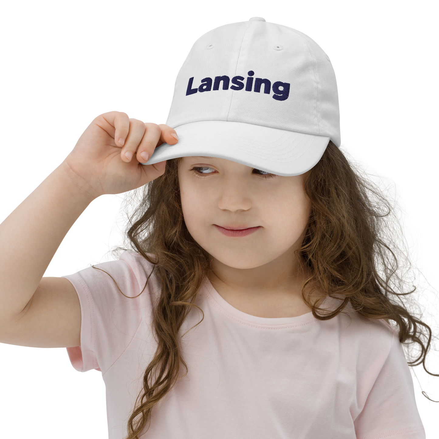 'Lansing' Youth Baseball Cap | White/Navy Embroidery