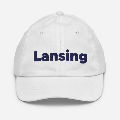 'Lansing' Youth Baseball Cap | White/Navy Embroidery