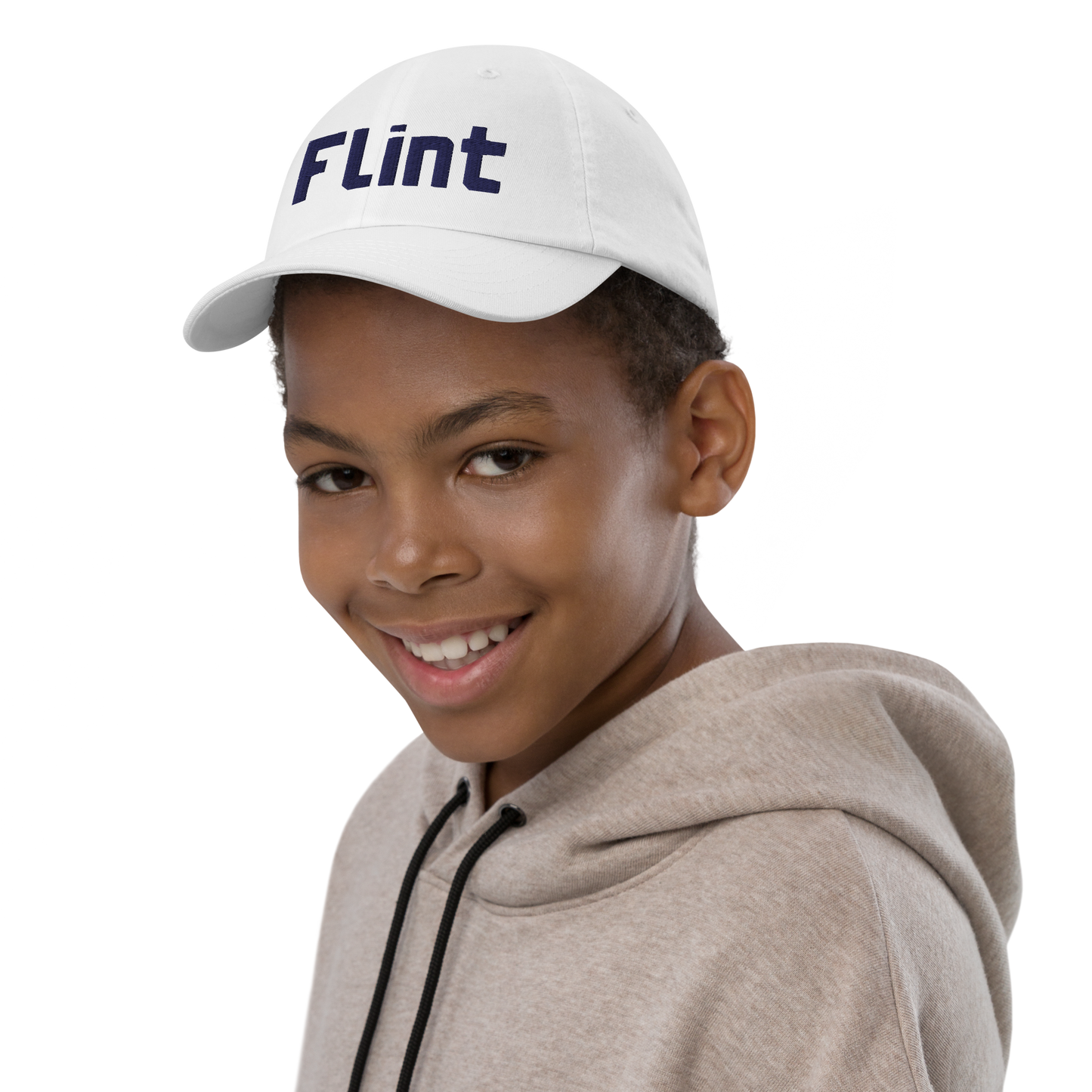 'Flint' Youth Baseball Cap | White/Black Embroidery