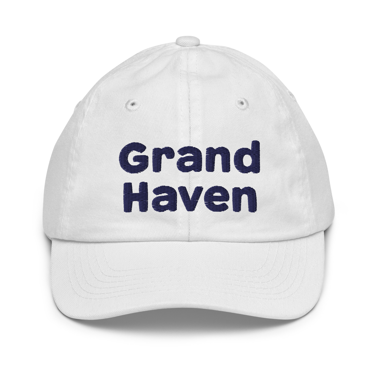 'Grand Haven' Youth Baseball Cap | White/Navy Embroidery