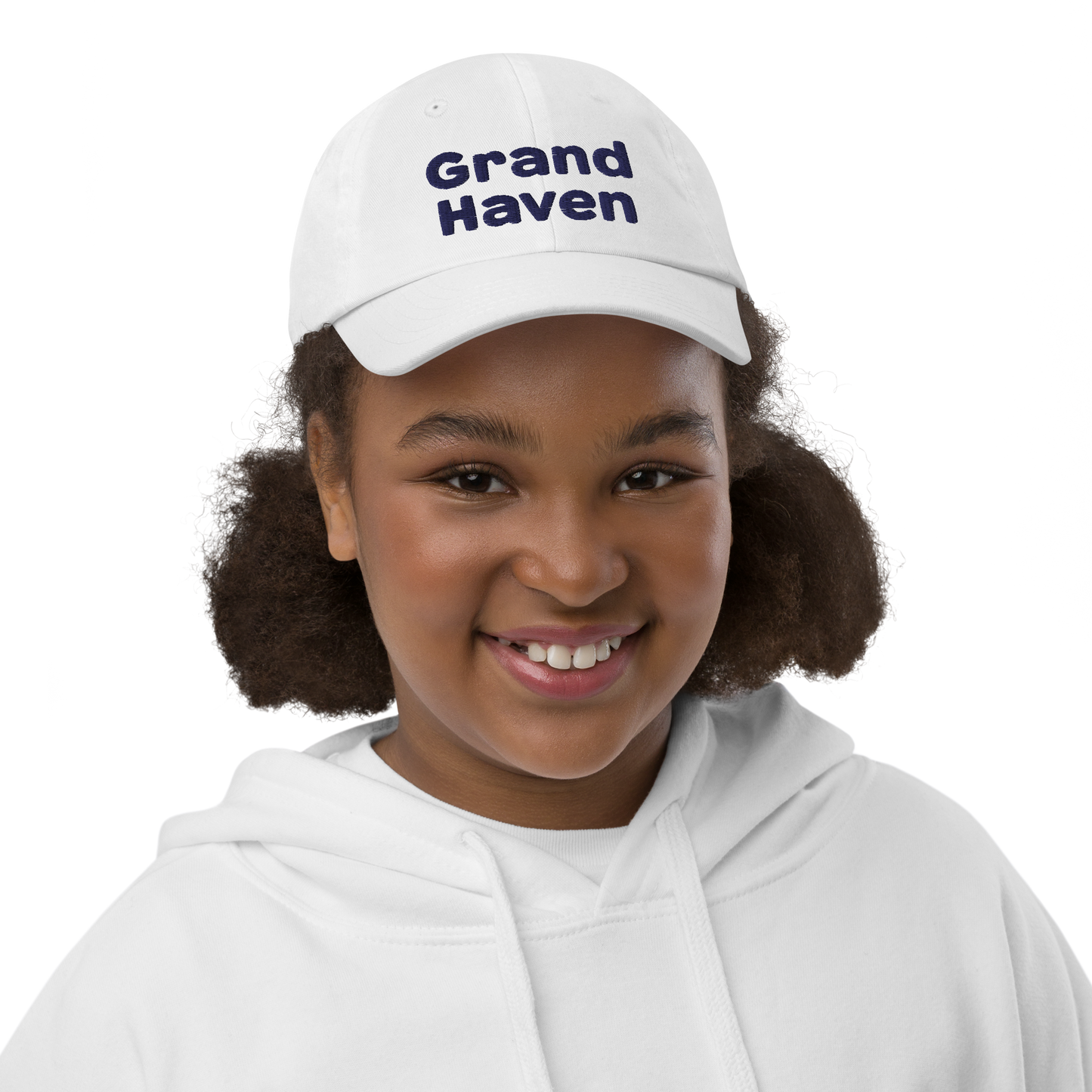 'Grand Haven' Youth Baseball Cap | White/Navy Embroidery