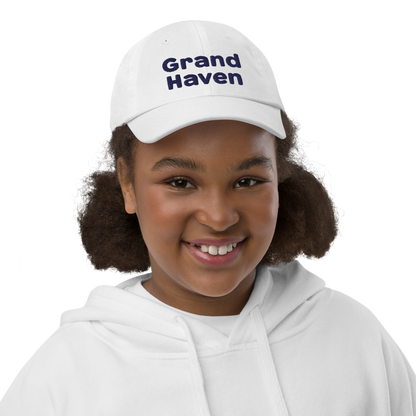 'Grand Haven' Youth Baseball Cap | White/Navy Embroidery