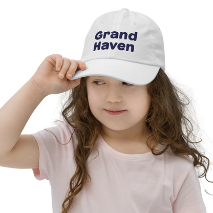 'Grand Haven' Youth Baseball Cap | White/Navy Embroidery