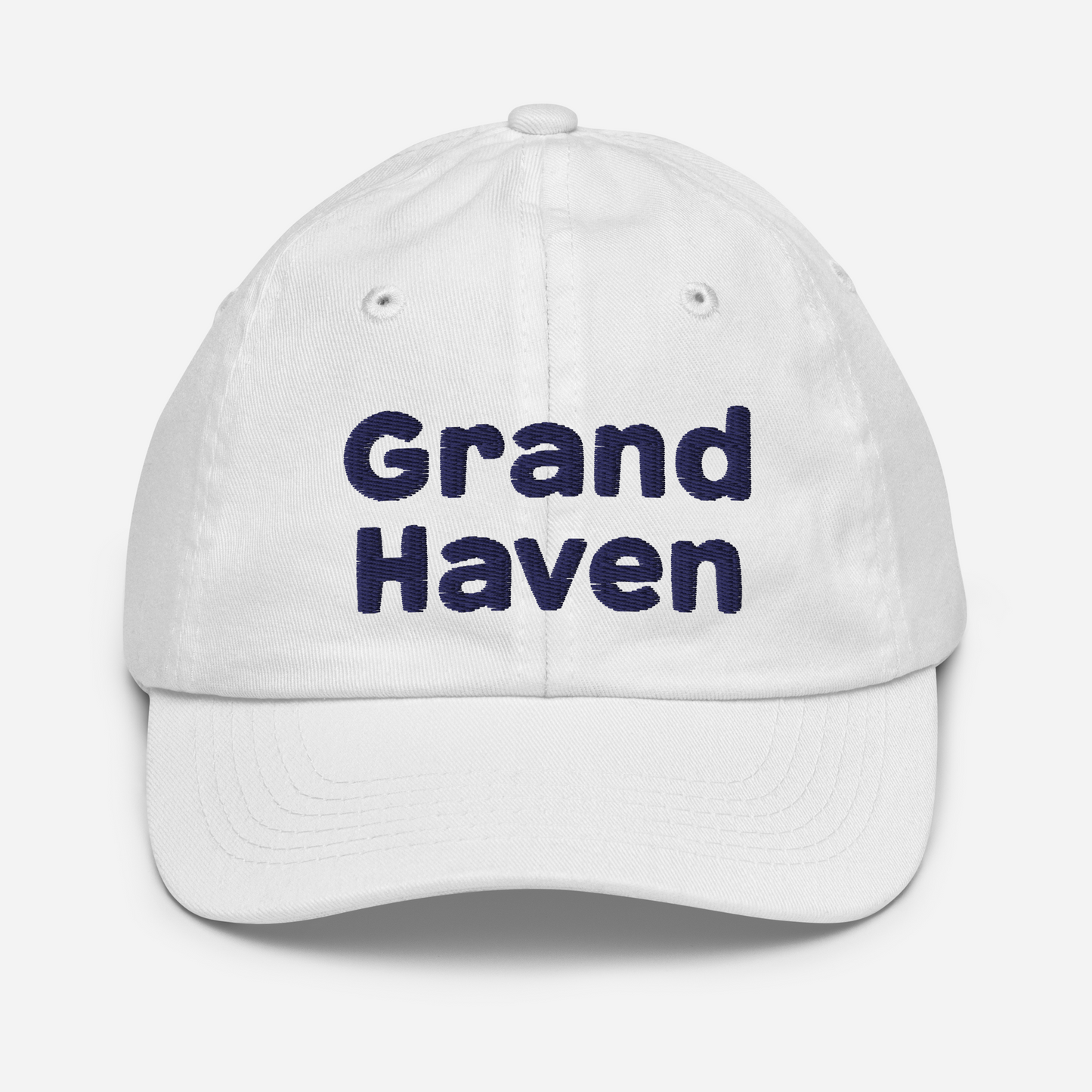 'Grand Haven' Youth Baseball Cap | White/Navy Embroidery