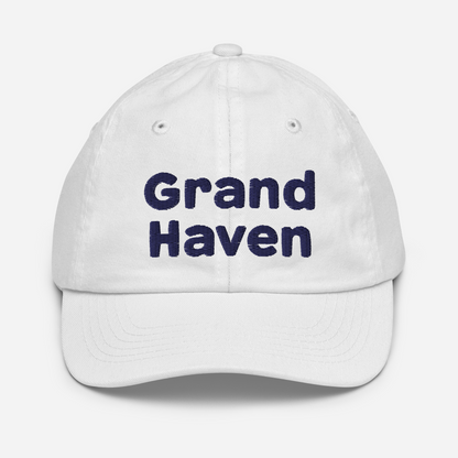 'Grand Haven' Youth Baseball Cap | White/Navy Embroidery