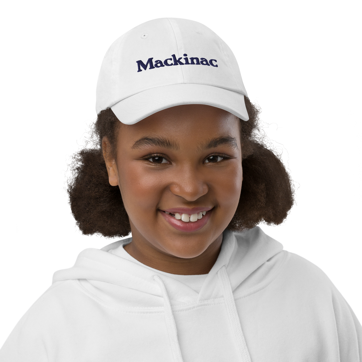 'Mackinac' Youth Baseball Cap | White/Navy Embroidery