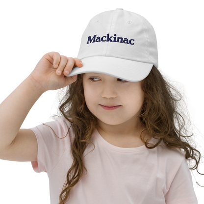 'Mackinac' Youth Baseball Cap | White/Navy Embroidery