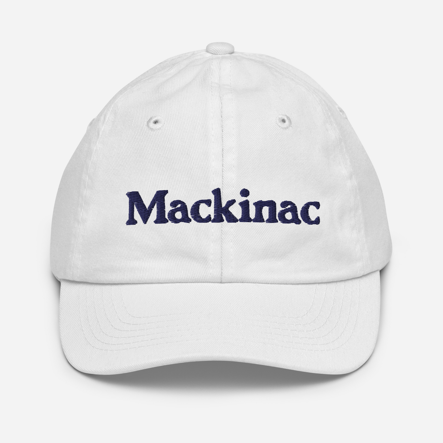 'Mackinac' Youth Baseball Cap | White/Navy Embroidery