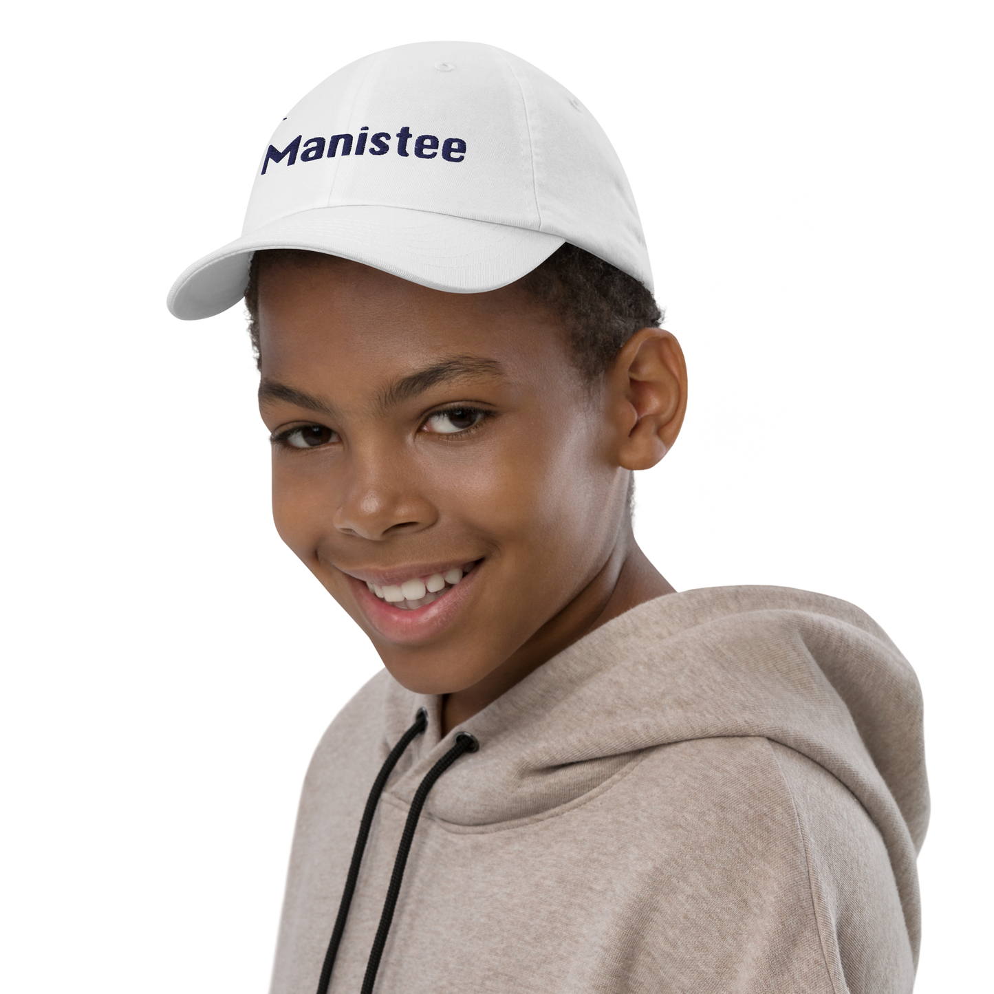 'Manistee' Youth Baseball Cap | White/Navy Embroidery