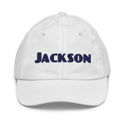 'Jackson' Youth Baseball Cap | White/Navy Embroidery