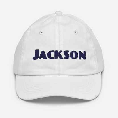 'Jackson' Youth Baseball Cap | White/Navy Embroidery