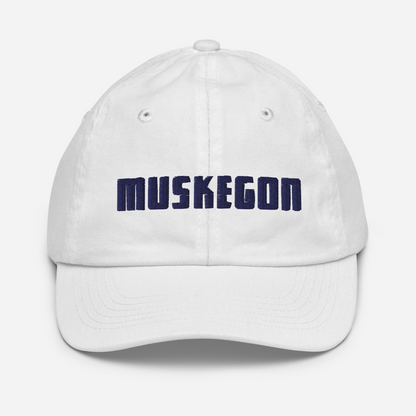 'Muskegon' Youth Baseball Cap | White/Navy Embroidery