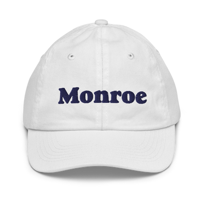 'Monroe' Youth Baseball Cap | White/Navy Embroidery