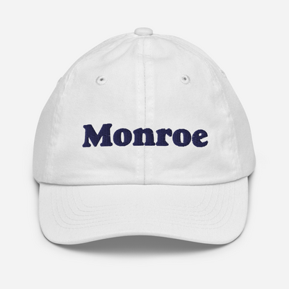 'Monroe' Youth Baseball Cap | White/Navy Embroidery