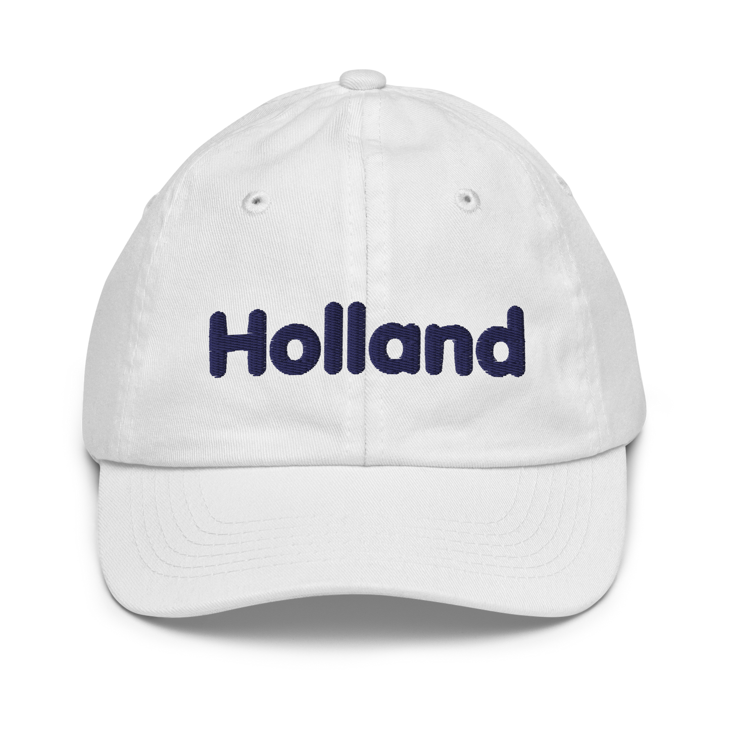 'Holland' Youth Baseball Cap | White/Navy Embrodiery