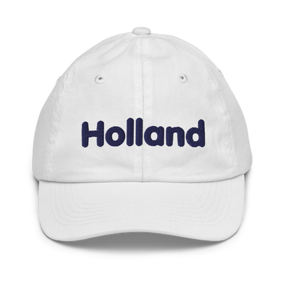 'Holland' Youth Baseball Cap | White/Navy Embrodiery