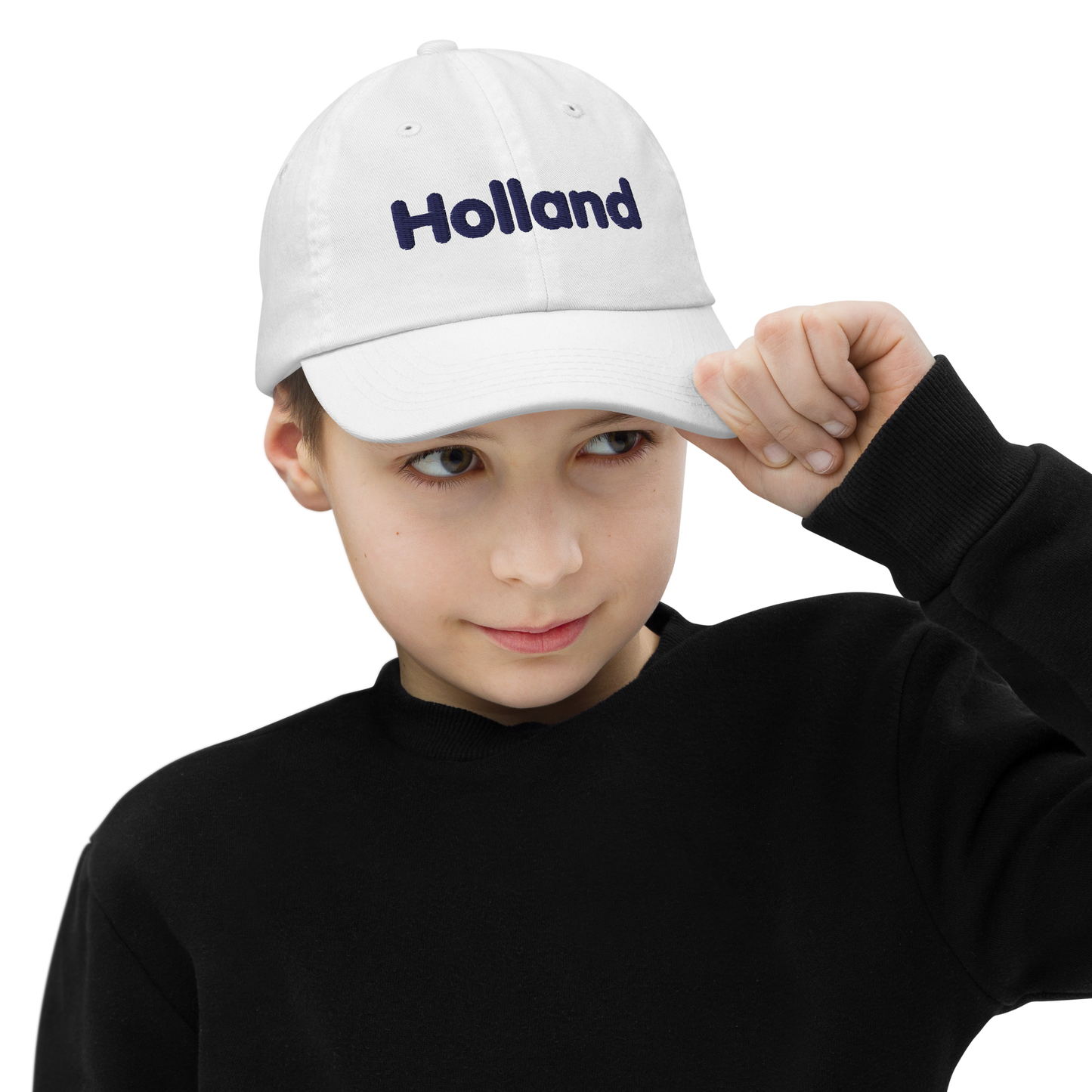 'Holland' Youth Baseball Cap | White/Navy Embrodiery