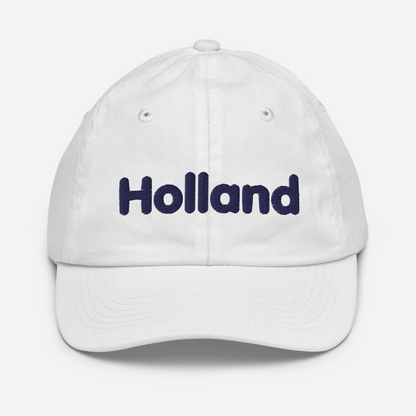 'Holland' Youth Baseball Cap | White/Navy Embrodiery