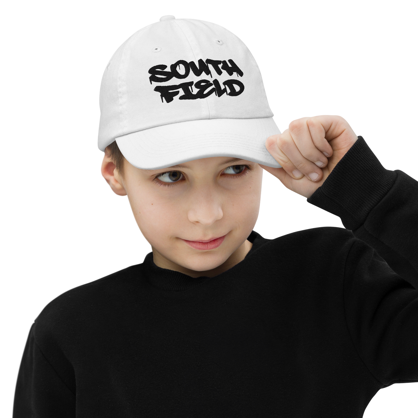 'Southfield' Youth Baseball Cap | White/Black Embroidery