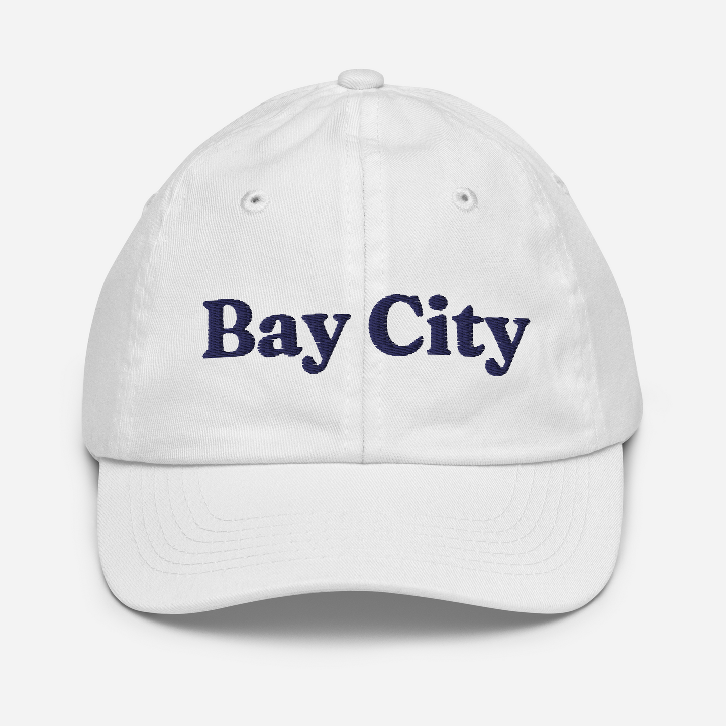 'Bay City' Youth Baseball Cap | White/Black Embroidery