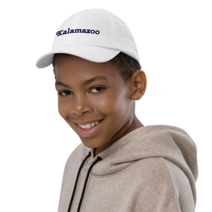 'Kalamazoo' Youth Baseball Cap | White/Navy Embroidery