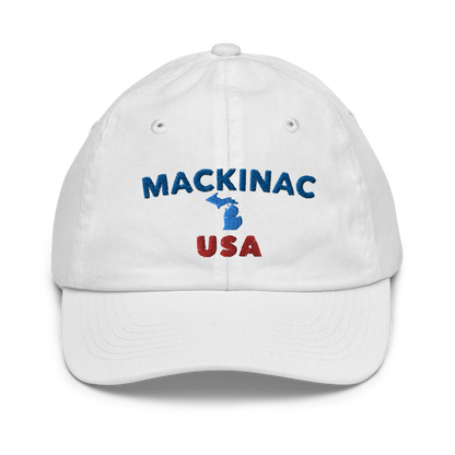 'Mackinac USA' Youth Baseball Cap (w/ Michigan Outline)