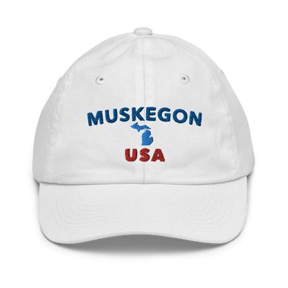 'Muskegon USA' Youth Baseball Cap (w/ Michigan Outline)