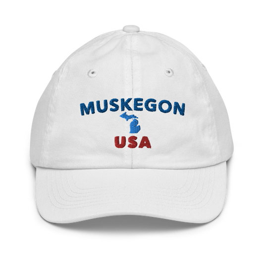 'Muskegon USA' Youth Baseball Cap (w/ Michigan Outline)