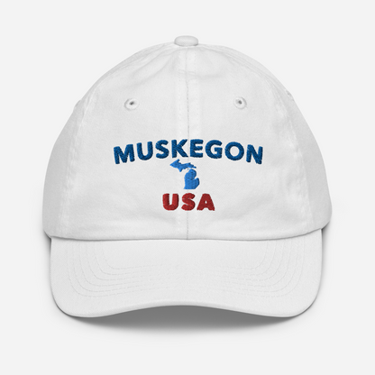 'Muskegon USA' Youth Baseball Cap (w/ Michigan Outline)