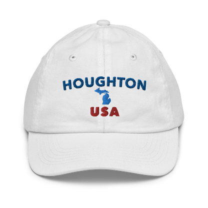 'Houghton USA' Youth Baseball Cap (w/ Michigan Outline)