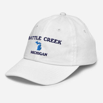 'Battle Creek Michigan' Youth Baseball Cap (w/ Michigan Outline)