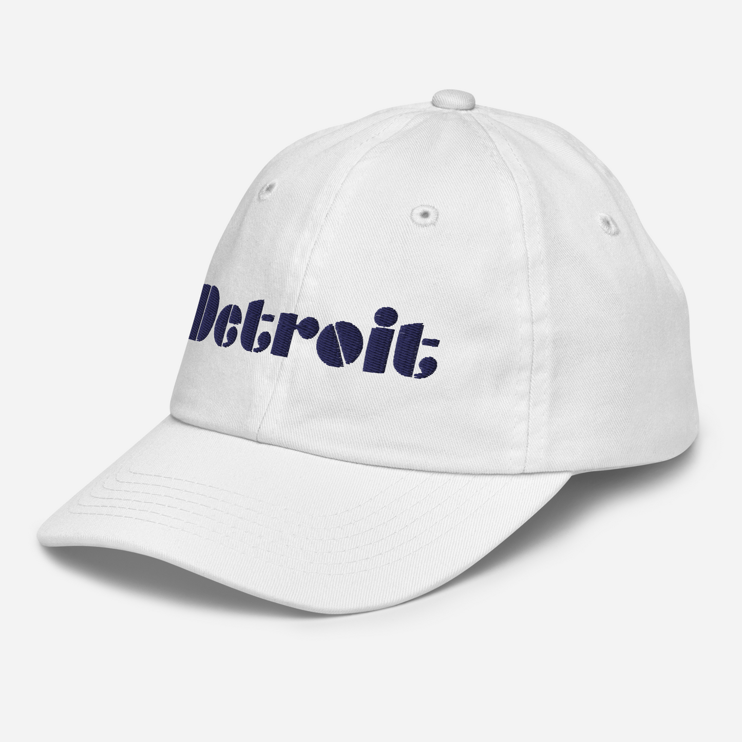 'Detroit' Youth Baseball Cap | White/Black Embroidery