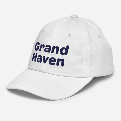 'Grand Haven' Youth Baseball Cap | White/Navy Embroidery