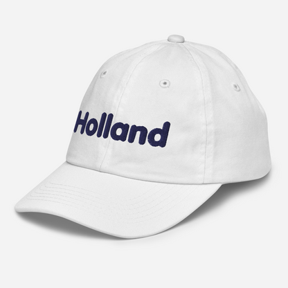 'Holland' Youth Baseball Cap | White/Navy Embrodiery