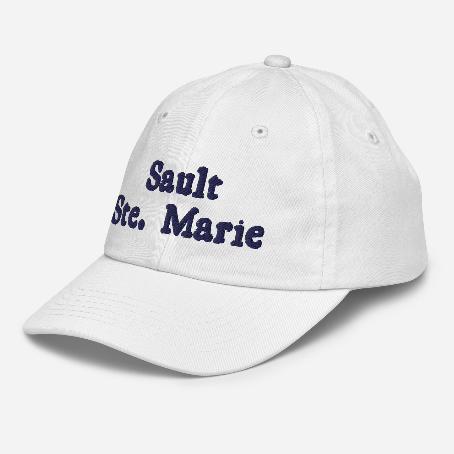 'Sault Ste. Marie' Youth Baseball Cap | White/Navy Embroidery