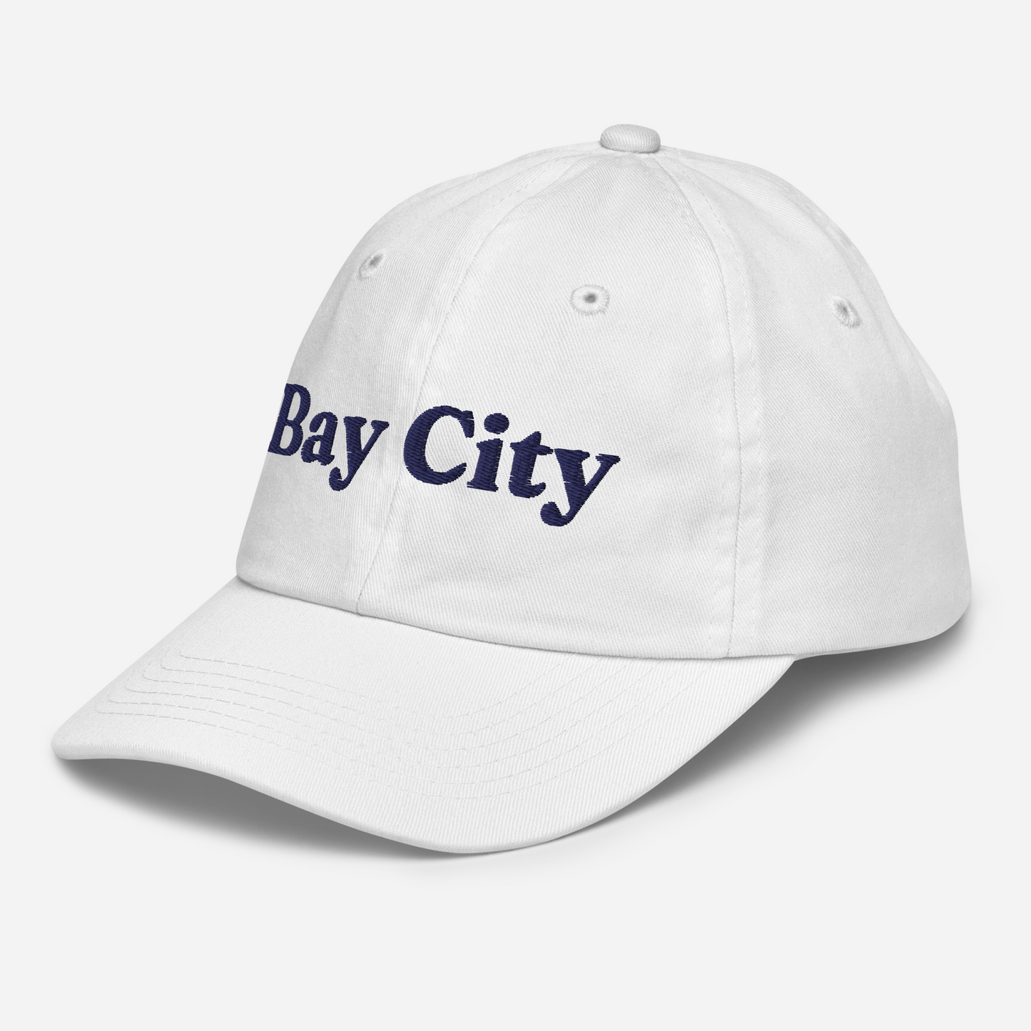 'Bay City' Youth Baseball Cap | White/Black Embroidery