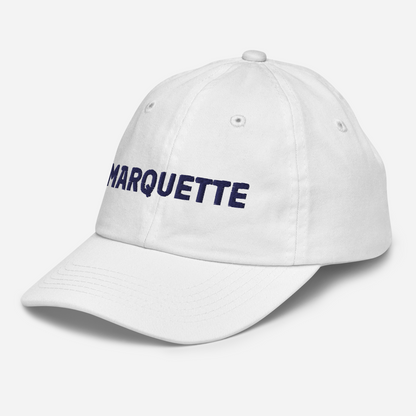 'Marquette' Youth Baseball Cap | White/Navy Embroidery